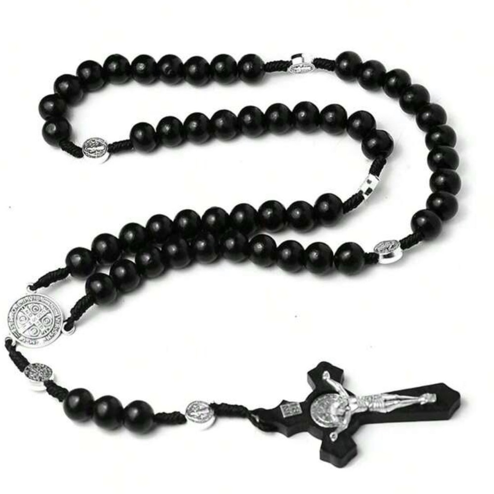 **SOLD*Brand New Black Crucifix Wood Rosary Beads